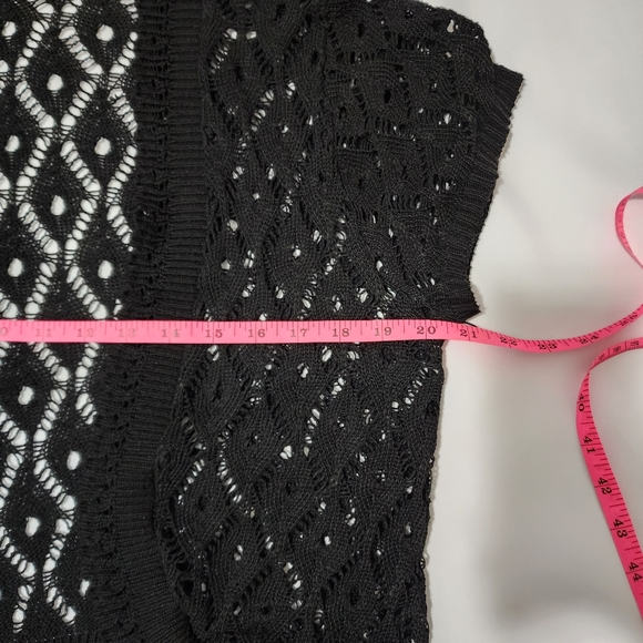 Sweet Kizz Black Loose Knit Sweater Open Front Short Sleeve Cardigan Shr… - Picture 12 of 13